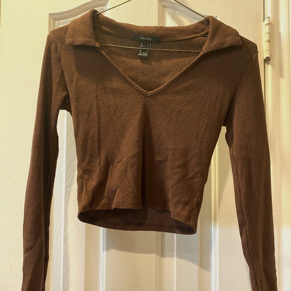 Forever 21 cropped brown long sleeve top, Small